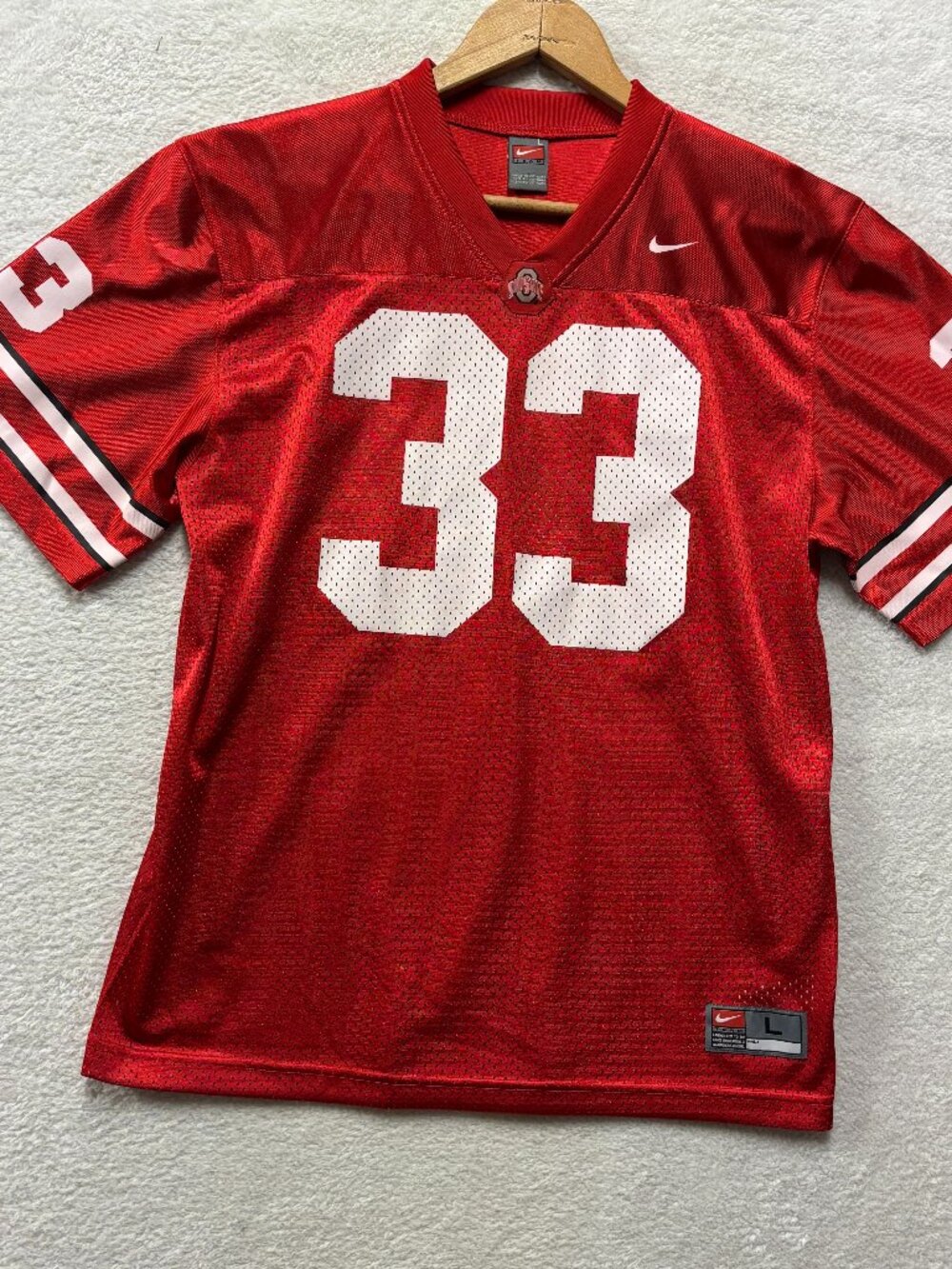 Nike Ohio State Buckeyes Youth Large Red Football Jersey Number 33 Mesh Active